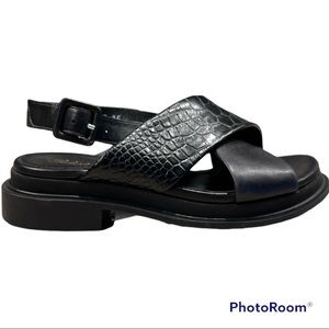 NEW Clergerie black leather city sandal sturdy rubber sole 37.5  US 7